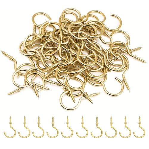 Qaixwuyi 150 Stück Kleiner 1/2 Zoll Gold Cup Haken Metall Schraubhaken Einschraubhaken Mini Schraubhaken Goldener Fragezeichenhaken für Heimbüro DIY Projekte Hängende Pflanzen Kunst Dekorationen von Qaixwuyi