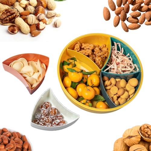 Qaixwuyi 10.9 zoll Snack-Serviertablett Snackbox 5 Fächer Snackschale mit Deckel Snack Schalen Set Snack Aufbewahrungsbox Snackteller mit Deckel Snackdose Organizer für Süßigkeiten Gemüse Obst Nüsse von Qaixwuyi