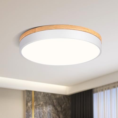 Qamra LED Deckenleuchte, Moderne Runde Holz Deckenlampe, 4000K Lampe für Wohnzimmer Schlafzimmer Küche Flur Esszimmer 40cm 36W Weiß von Qamra