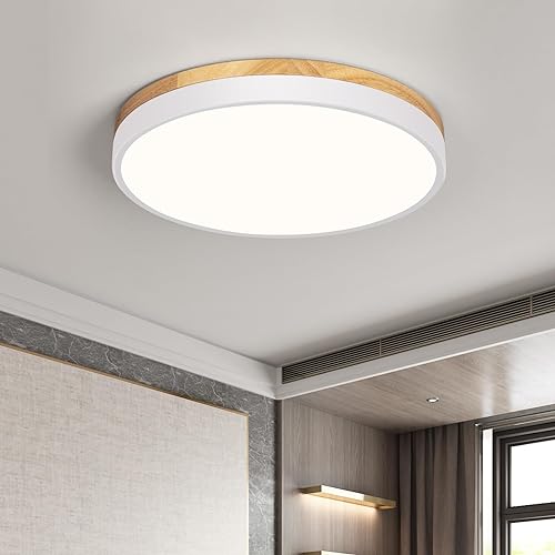 Qamra LED Deckenleuchte, Deckenlampe Holz 30cm, Weiß Lampe für Wohnzimmer Schlafzimmer Küche Flur Esszimmer 24W 4000K von Qamra