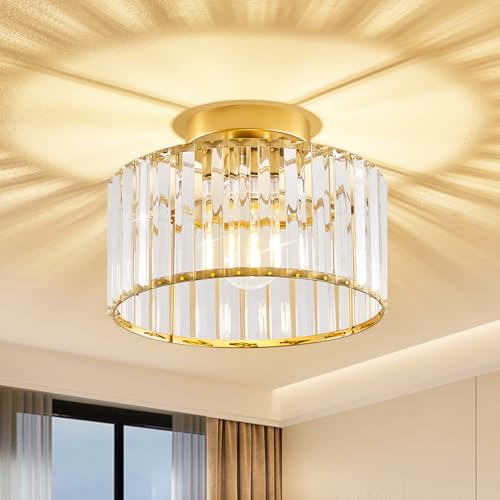 Qamra Gold Kristall Deckenleuchte Moderne Runder Hängend Deckenlampe für Wohnzimmer Flur Schlafzimmer Küche 27CM von Qamra