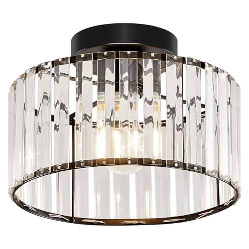 Qamra Schwarz Kristall Deckenleuchte Moderne Runder Hängend Deckenlampe für Wohnzimmer Flur Schlafzimmer Küche 27CM von Qamra