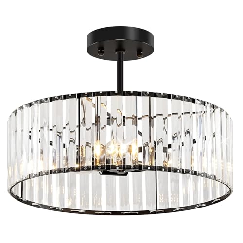 Qamra Schwarz Kristall Deckenleuchte Moderne Runder Hängend Deckenlampe für Wohnzimmer Flur Schlafzimmer Küche 40CM von Qamra