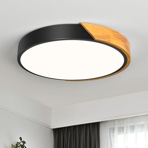 Qamra LED Deckenleuchte, Deckenlampe 30cm, Schwarz Deckenleuchte, Moderne Lampe Holz für Wohnzimmer Schlafzimmer Küche Esszimmer 4000K von Qamra