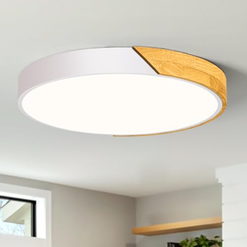 Qamra LED Deckenleuchte, 40cm Deckenlampe LED, Lampe Decke Weiß, 36W Deckenleuchte Holz für Wohnzimmer Schlafzimmer Küche Flur Esszimmer von Qamra