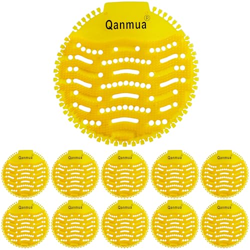 Qanmua 10 Stücke Urinalsieb mit Duft, Urinaleinlage ​Passend Pissoirsieb Lufterfrischer Einsatz 30 Tage Frischewirkung, Urinal Einleger Matte für Urinal und Jedes ​Pissoir Gelb von Qanmua