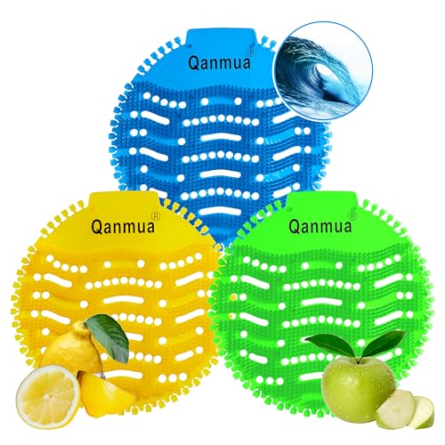 Qanmua 12 Stück Urinalsieb mit Duft, Urinaleinlage ​Passend Pissoirsieb Lufterfrischer Einsatz 30 Tage Frischewirkung, Urinal Einleger Matte für Jedes ​Pissoir und Urinal 4x Blau 4x Gelb 4x Grün von Qanmua
