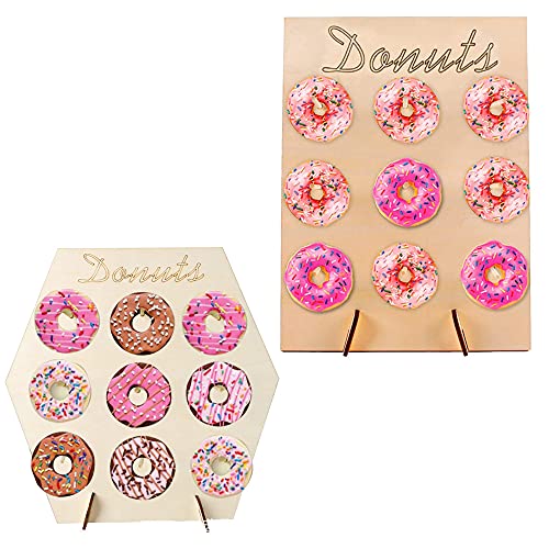 2 Stücke Holz Donut Wand, Holz Donuts Display, Donut Halter Steht, Krapfen Wand Display Stand, Donut Ständer, 2 Form, für Hochzeit, Geburtstag, Party, Jubiläum, Restaurant, Konditoreidekoration von Qanye