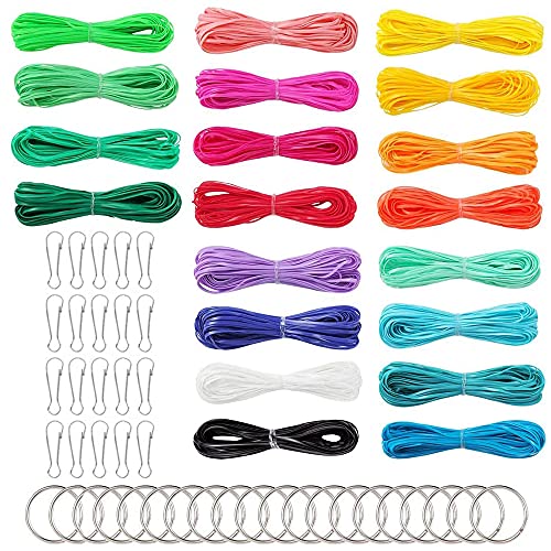 Qanye 20 Bündel Scoubidou Bastelsetm, Scoubidou Flechtschnüre, Scoubidou Bänder, Scoubidou Saiten in 20 Farben mit 20 PCS Snap Clips und 20 PCS Schlüsselbund Ringe von Qanye