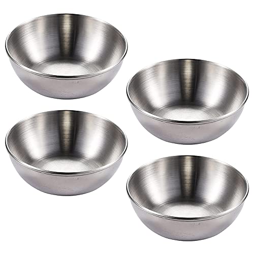 Qanye 4 Stücke Edelstahl Mini Dipschalen, Kleine Servierschalen Snackschale, Saucenschälchen, Benutzt als Dipschale (Metallfarbe) von Qanye