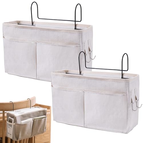 Qanye 2 Stücke Bett Organizer zum Einhängen, Hängetasche Organizer, Multifunktionale Bett Tasche, Bett Organizer, Betttaschen, für Büro, Küche und Schlafzimmerbett Verwendet (Beige) von Qanye