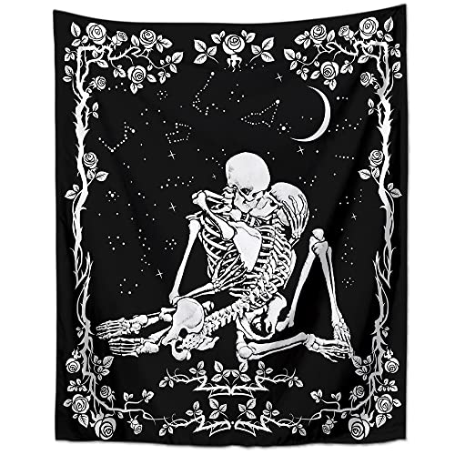 Qanye Tarot Skelett Wandbehang Tapisserie, Gobelin Totenkopf-Tapisserie, Wandteppich mit Totenkopf-Motiv, für Wohnzimmer Schlafzimmer Schlafsaal Dekoration von Qanye