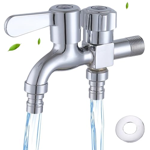 Wasserhahn, Legierung Doppel Wasserhahn, Wasserhahn der Waschmaschine, Doppel Wasserhahn Eckventil, Gewinde G1/2, für Garten, Haushalt und Industrie von Qanye