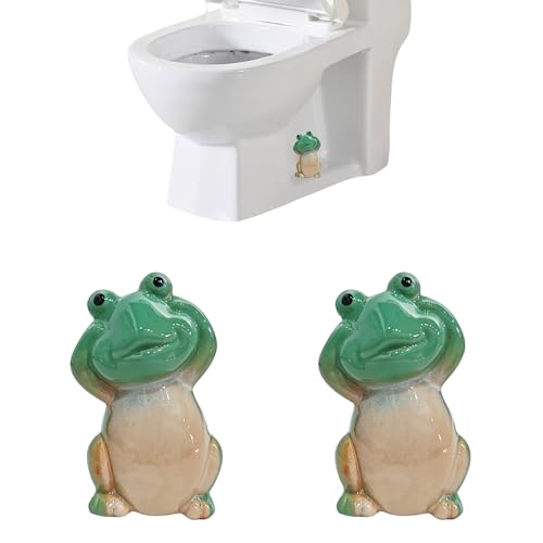 Qaoliffa WC-Schraubenabdeckungen mit lustigen Tiermotiven, 2er-Set, Keramik-WC-Bolzenabdeckungen, niedliche Badezimmer-Dekoration, lustige Gadgets, Badezimmer-Ersatzteile (Frosch) von Qaoliffa