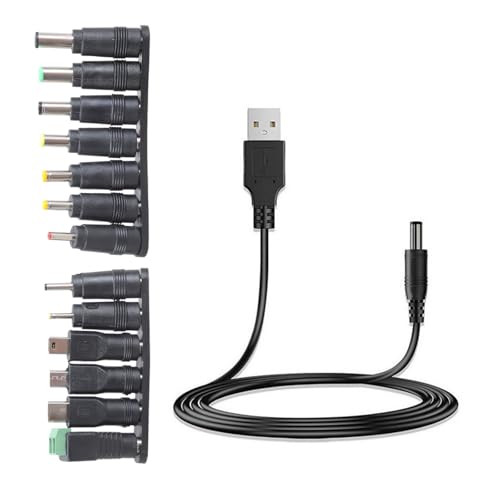 Qaonsciug 5 V DC5521 Stromkabel USB Auf DC5.5x2.1mm Ladekabel Mit 13 Austauschbaren Anschlüssen Für Haushaltsgeräte von Qaonsciug