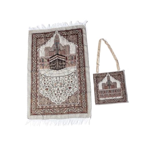 Qaonsciug Muslimische Teppichdecke, Gebetsteppich mit Quasten, islamische Matte, 105 x 65 cm, tragbarer Knieteppich, Blumenmuster, Knieteppich, Gebetsteppich von Qaonsciug