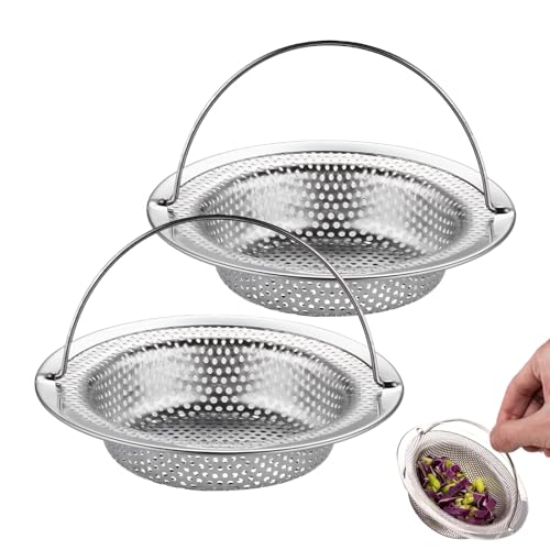 2 Stück Abflusssieb Edelstahl Küchenspüle Spülbecken Sieb mit Griff Sink Strainer für Küche Verstopfungsschutz Rostfreier Stahl Abflusssieb Waschbecken Sieb Abfluss Spüle für Bäder Duschen (11x8x2cm) von QarulG