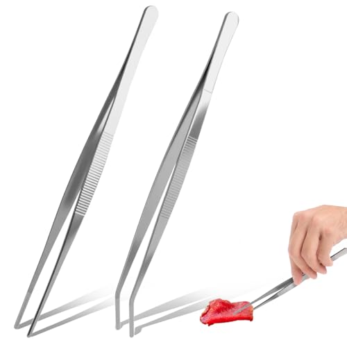 2 Stück Gebogene Pinzette Stumpfe Pinzette GeradeLang Abgewinkelte MiniPinzetten aus Edelstahl Profi Rutschfest für Wasserhaustiere Korallen Basteln Kochen Pflanzentriebe Reparieren 25 cm von QarulG