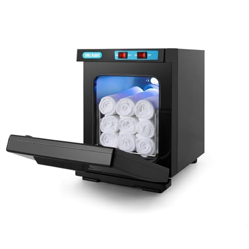 Handtuchwärmer, 5L UV -Handtuch Desinfektionschrank, Heißluftsterilisator, 360° Heizung Handtücher, 176 °F in 10 Minuten, Heißes Handtuch Sterilisator Kabinett für Spa und Badezimmer (Schwarz) von Qawner
