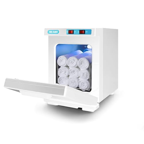 Handtuchwärmer, 5L UV -Handtuch Desinfektionschrank, Heißluftsterilisator, 360° Heizung Handtücher, 176 °F in 10 Minuten, Heißes Handtuch Sterilisator Kabinett für Spa und Badezimmer (Weiß) von Qawner