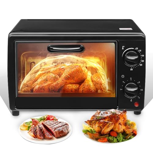 Mini-Four 13 l, elektrischer Mini-Backofen, Luftfritteuse, 2-in-1, Timer 60 Minuten, 700 W, Temperatur 100-250 °C, Pizzaofen mit Platte & Rost, 4 Heizelemente von Qawner