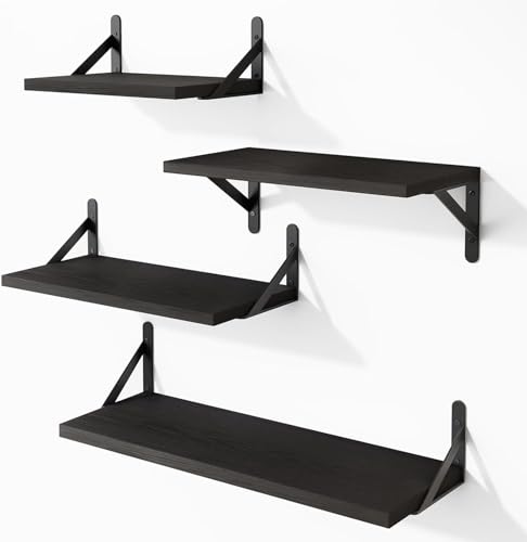 Qaxinmi Schweberegale für Wand, Schwarz Wandregale Verschiedene Größen für Wohnzimmer, Badezimmer, Schlafzimmer, Küche, Wohnkultur (4er Set) von Qaxinmi