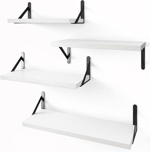 Qaxinmi Schweberegale für Wand, verschiedene Größen, weiße Wandregale für Wohnzimmer, Badezimmer, Schlafzimmer, Küche, Wohnkultur (4er-Set) von Qaxinmi