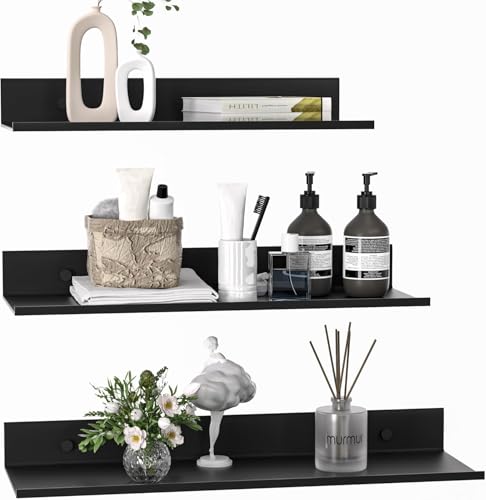 Qaxinmi Schweberegale für die Wand, schwarzes Metall-Wandregal, verschiedene Größen für Wohnzimmer, Badezimmer, Schlafzimmer, Küche und Heimdekoration (6er-Set) von Qaxinmi