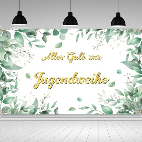 180x110cm Jugendweihe Banner, Alles Gute zur Jugendweihe Banner Jugendweihe Deko Grün Eukalyptusblatt Hängedeko Jugendweihe Junge Mädchen Jugendweihe Party Banner von Qaziuy