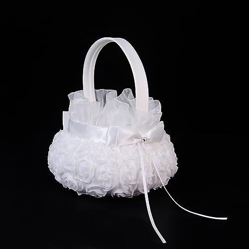 Weiß Blumenkorb Blumenmädchen Streukorb，Streukörbchen Hochzeit mit Schleife， Körbchen Blumenkinder Klumenmädchen Korb für Hochzeit von Qaziuy