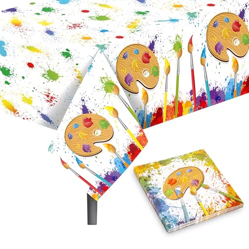 Party Tischdecken, Wasserdicht Plastik Tischdecke für Kinder Basteln & Malen, Bunt Malen Tischdecke mit Servietten für Kindergeburtstag Schulanfang Party Dekorationen von Qaziuy