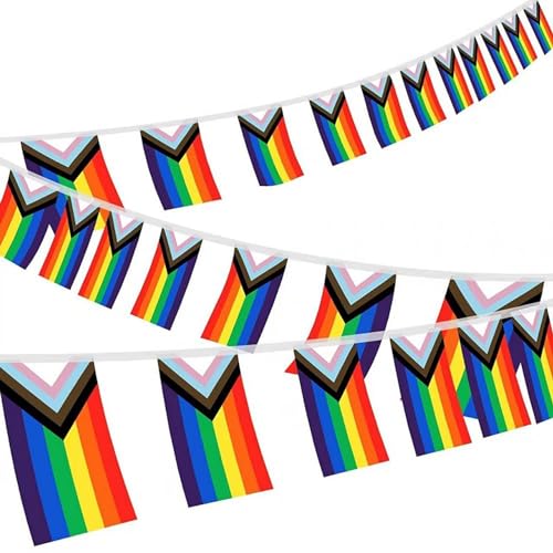 Pride Flaggen Banner,Progress Pride Wimpel Flagge 90 x 150cm Pride Flag Gay LGBTQ Rainbow Flag Banner Regenbogen Flaggen für Pride Party Paraden Karneval Pride Dekor und Feiern von Qaziuy