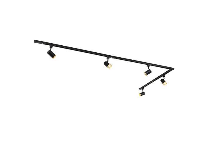 1-Phasen-Schienensystem mit 5 Spots schwarz mit Goldring - Jeana von Qazqa
