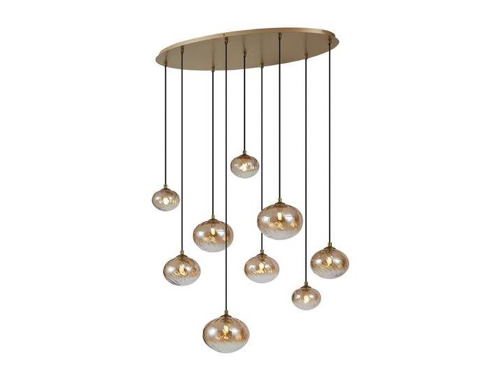Art-Deco-Hängelampe Gold mit bernsteinfarbenem Glas 9-flammig - von Qazqa