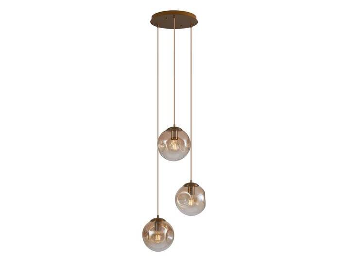Art Deco Hängelampe Messing mit bernsteinfarbenem Glas 3-Lichter Art Deco Hängelampe Messing mit bernsteinfarbenem Glas 3-Lichter von Qazqa