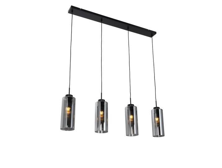 Art-Deco-Hängelampe schwarz mit Rauchglas 4-flammig – Laura Art-Deco-Hängelampe schwarz mit Rauchglas 4-flammig – Laura von Qazqa