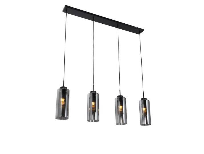 Art-Deco-Hängelampe schwarz mit Rauchglas 4-flammig – Laura von Qazqa