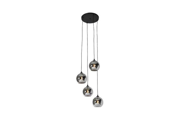Art-Deco-Hängelampe schwarz mit Rauchglas 4-flammig - Wallace von Qazqa