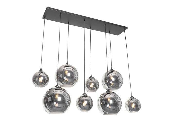 Art-Deco-Hängelampe schwarz mit Rauchglas 8-flammig – Sandra Art-Deco-Hängelampe schwarz mit Rauchglas 8-flammig – Sandra von Qazqa