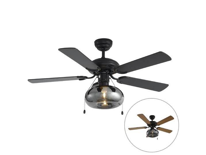 Deckenventilator schwarz 107,5 cm mit Zugschalter - Mistral Busa von Qazqa