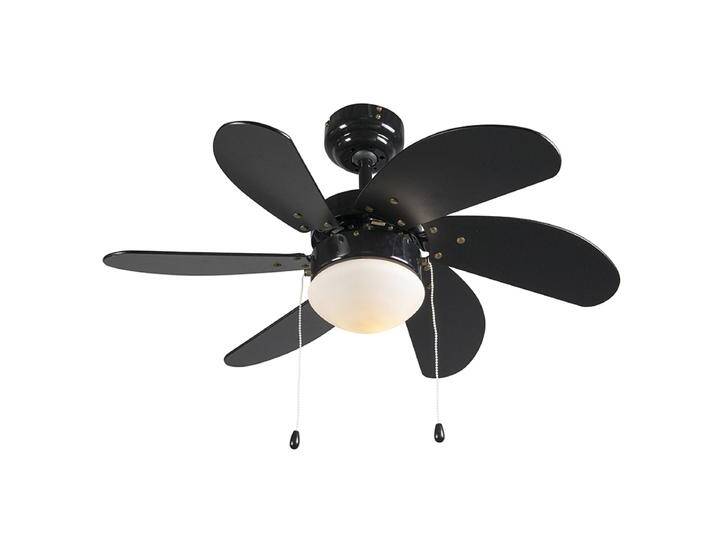 Deckenventilator schwarz mit Holzprint 80cm mit Zugkordel - Fresh Deckenventilator schwarz mit Holzprint 80cm mit Zugkordel - Fresh von Qazqa