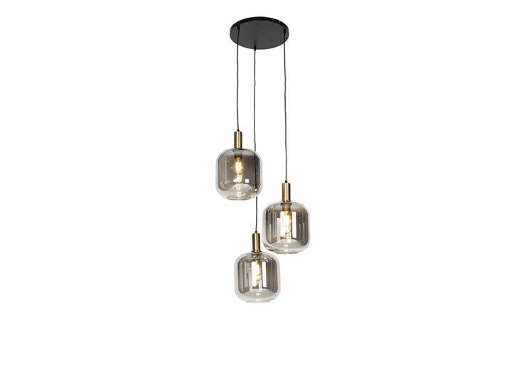 Design Hängelampe schwarz mit gold mit Rauchglas 3-flammig - von Qazqa