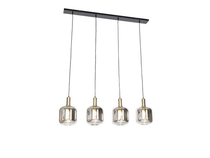 Design Hängelampe schwarz mit gold mit Rauchglas 4-flammig - von Qazqa