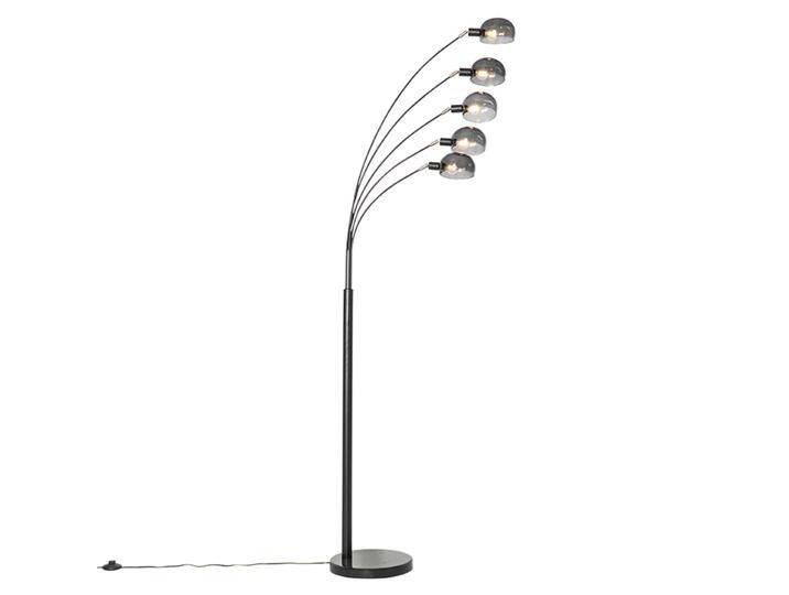 Design Stehlampe schwarz mit Rauchglas 5-flammig - Sixties Marmo von Qazqa