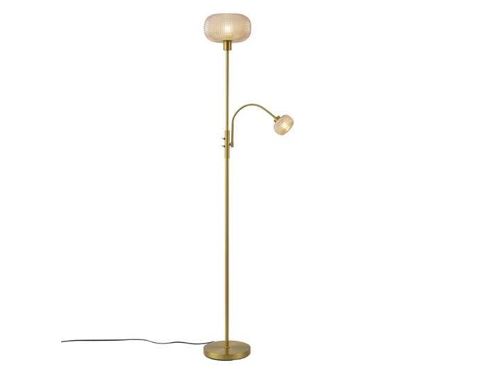 Design Stehleuchte Messing mit bernsteinfarbenem Glas 2-flammig - von Qazqa