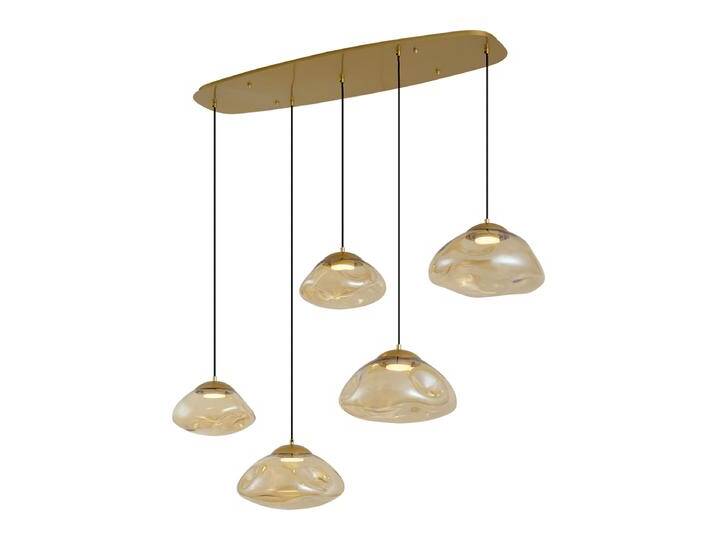 Hotel Chic Hängelampe Messing mit bernsteinfarbenem Glas 5-Licht von Qazqa