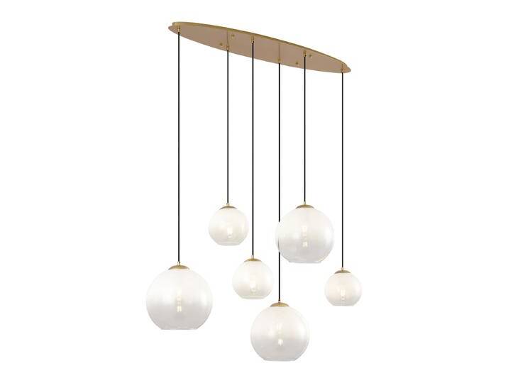 Hotel Chic Hängelampe Messing mit weißem Glas Rechteckig 6-Licht Hotel Chic Hängelampe Messing mit weißem Glas Rechteckig 6-Licht von Qazqa