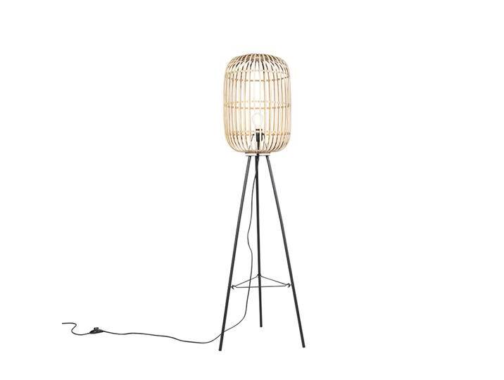 Ländliche Stehleuchte schwarz mit Rattan - Manila von Qazqa