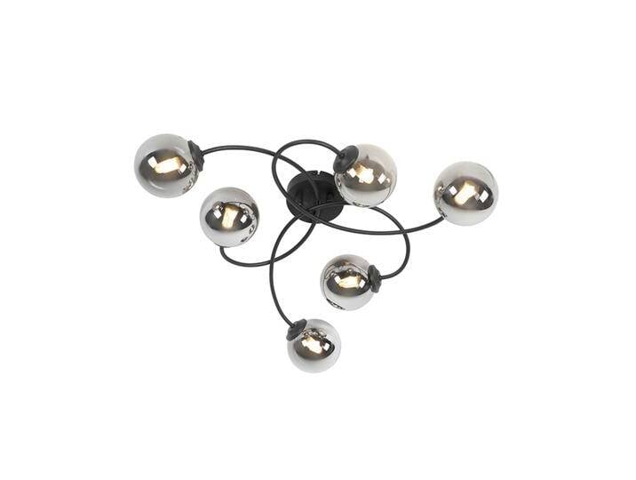 Moderne Deckenleuchte schwarz 6-Lichter mit Rauchglas - Athen Moderne Deckenleuchte schwarz 6-Lichter mit Rauchglas - Athen von Qazqa