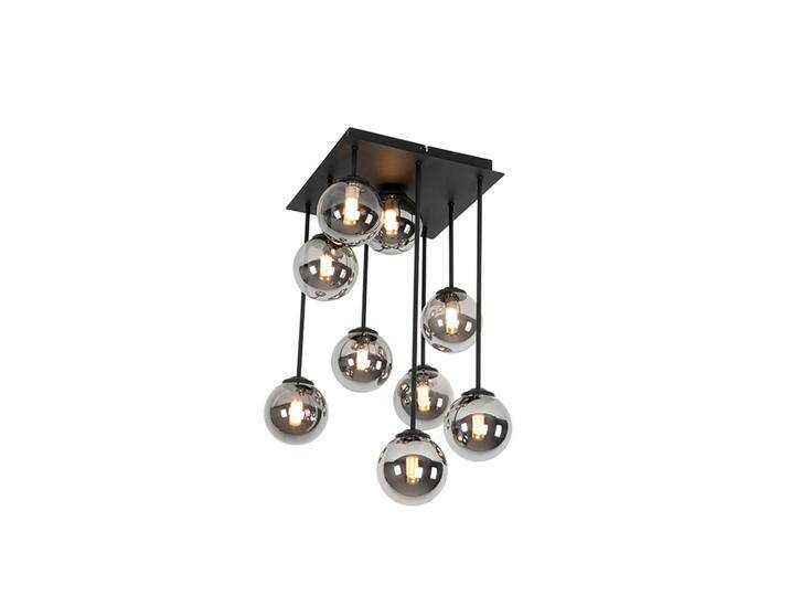 Moderne Deckenleuchte schwarz 9-Licht mit Rauchglas - Athen Moderne Deckenleuchte schwarz 9-Licht mit Rauchglas - Athen von Qazqa